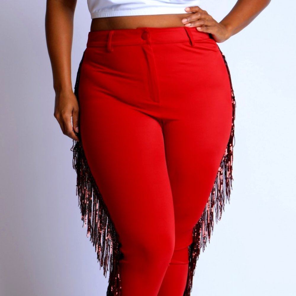 Burgundy Pant with Sequin fringe Plus Size